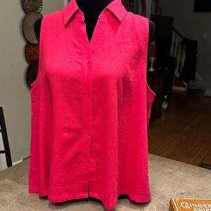 Women's Linen blend Sleeveless Button-Up Top - Vibrant Pink